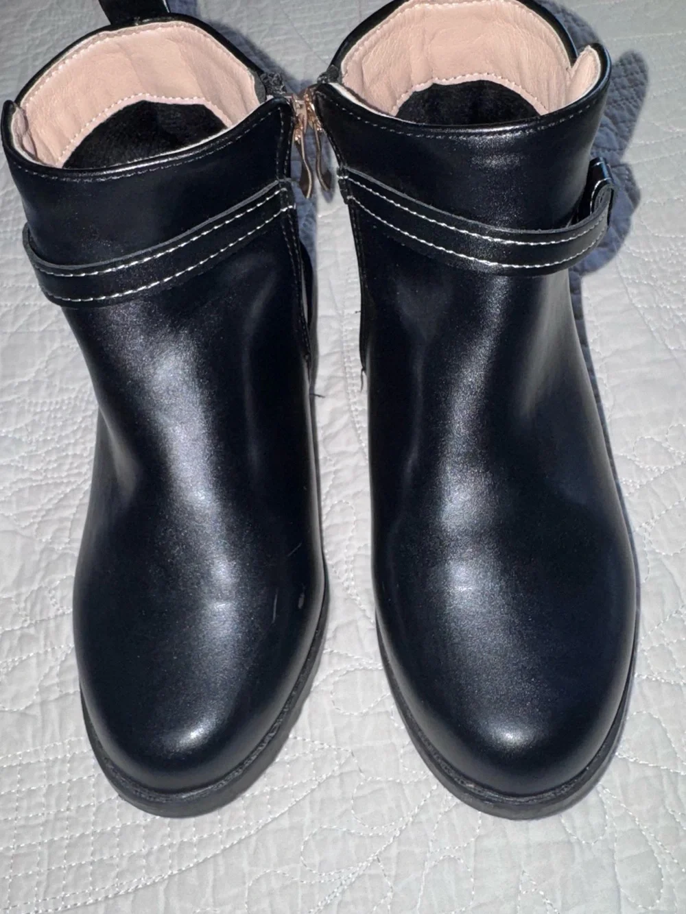 Kids  Black Ankle Boots - Sleek Zip & Strap Design